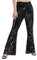 Damen Glitzer Pailletten Schlaghose High Waist Weites Bein Hose Legins Cargohose Hippie 70er 80er 90er Jahre Kost?m Mottoparty Disco Rave Tanz Outfit Clubwear Karneval Fasching Halloween Schwarz XL