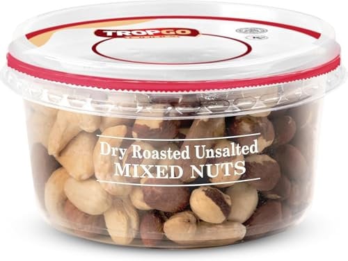 Tropgo Dry Roasted Unsalted Mixed Nuts 190g - Nuts in Resealable and Recyclable Tub - Wholesome Trail Mix with Fibre, Protein, and Essential Minerals - Healthy Snacks for All Ages