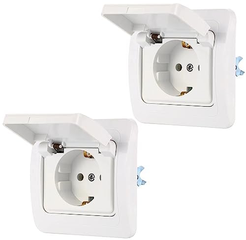 CHEVVY 2 X IP44 Enchufe empotrable 16A IP44 Enchufe empotrable de exterior con tapa para cuartos húmedos, baños, exteriores