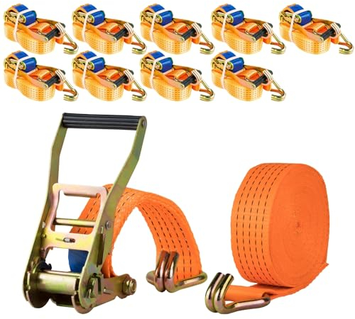 Spanngurt 5t 50mm x 8m – 2-teilig mit Ratsche & Spitzhaken – Zugkraft 5000kg – Polyester Zurrgurt – Sicherer Transport, Verzurren, Sichern von Ladung (10 Stück)