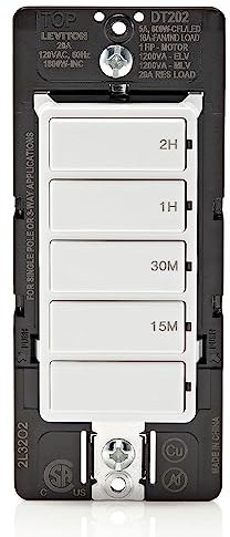 Leviton Compte à rebours pour lumières, grenier, chauffage, pompes de piscine, 15-30 min, 1-2 heures, fil neutre requis, 20 A, 1 HP/16 A, ventilateur/moteur, unipolaire, voie ou multiminuterie, blanc,