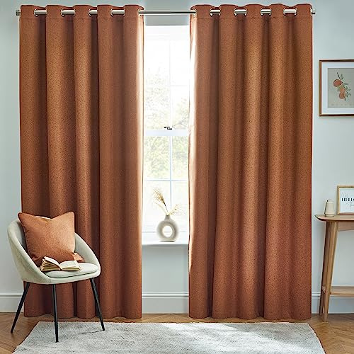 furn. Dawn Textured Blackout Ösenschals - Thermisch Gefüttertes Paar (Ziegelrot, Breite 229 x Länge 229cm)