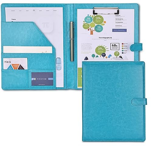 KINGFOM Schreibmappe A4 Ordner Klemmbrettmappe Konferenzmappe aus PU-Leder, Mappe mit Klemmbrett & DIN A4 Notizblock (Blau)