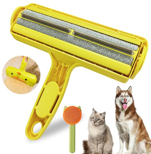 Tierhaarentferner Fusselrolle,Fusselroller für Hundehaare und Katzenhaare Wiederverwendbar Haustier Bürsten Katzenbürste Hundebürste Selbstreinigende Fellbürste Katze für Sofa, Bett, Teppich
