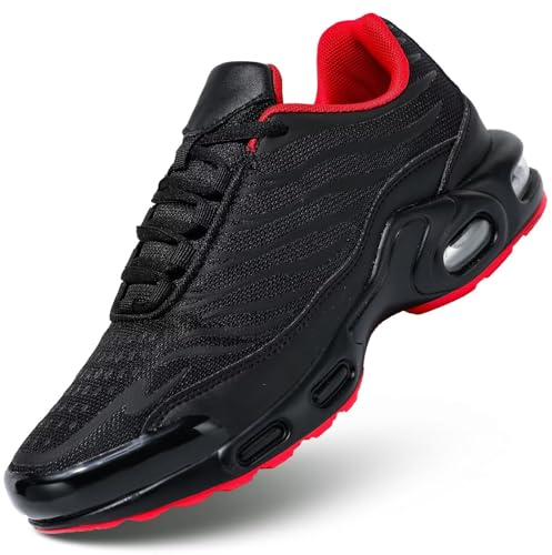 Herren Laufschuhe Air Low Top Schuhe für Männer Basketball Sneakers Mode Tennis Sport Fitness Cross Sneaker, schwarz / rot, 39 2/3 EU