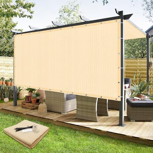 KANAGAWA Toldo 90 % de 10 x 10 pies para pérgola al aire libre con ojales, bloqueo UV, pantalla de privacidad para patio, exteriores, cochera, jardín, trigo