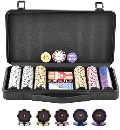 VEVOR Pokerchip-Set, 300-teiliges Pokerset, Clay Komplettes Pokerspielset mit ABS-Pokerkoffer, Karten, Knöpfe und Würfel, Komplett Set 7-8 Spieler für Texas Hold'em, Blackjack, Glücksspiel usw.