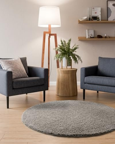 Interiyou Hochflor Teppich Sofia - 250x250 cm Rund Hellgrau - flauschig und einfarbig - waschbar und rutschfest - weicher Langflor