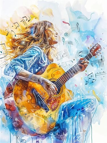 Malen nach Zahlen Erwachsene Mädchen DIY Ölmalerei Gitarre Malen nach Zahlen Kinder Kits, auf Leinwand Acrylmalerei Nach Zahlen mit Pinseln Leinwand, Zimmer Deko Wohnzimmer Gifts,40x50cm (Rahmenlos)