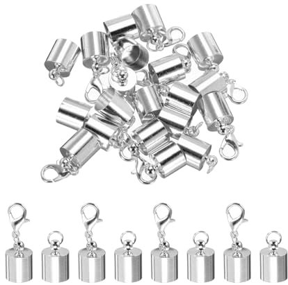 sourcing map 10Pcs Cord End Caps, 9.5mm End Caps Barrel Beads Kumihimo End Caps Iron for Leather Ribbon Clamp Clasp Jewelry Making Necklace Cord DIY Craft (Silver)