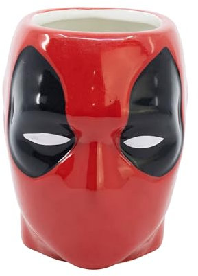 Elbenwald taza en diseño 3D para fans de Deadpool - diseño cara - 7 x 11 x 13 cm - 420 ml - cerámica - rojo