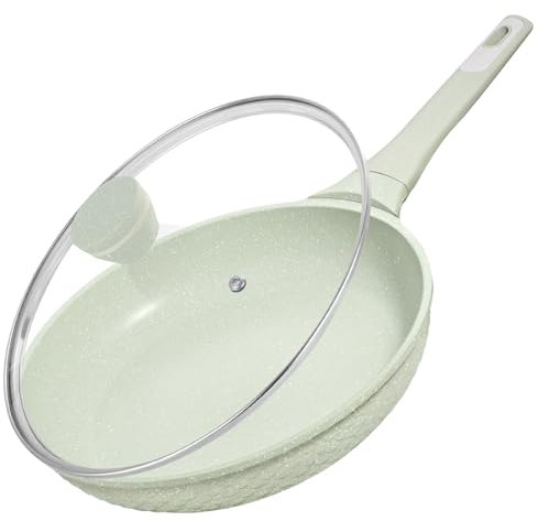 DYGG Antihaft Bratpfanne 28 cm mit Glasdeckel – 100% PFAS/PFOA Frei, Induktion für alle Herdarten (Gas, Ceran, Elektro), Granitbeschichtung für fettfreies Braten | Spülmaschinenfest