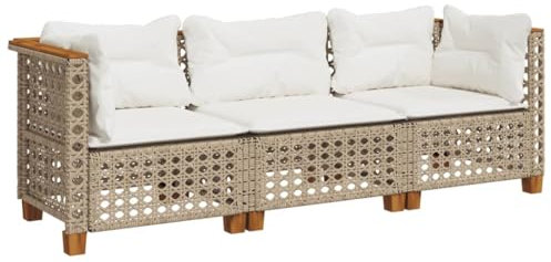 vidaXL Gartensofa mit Kissen 3-Sitzer Beige Poly Rattan