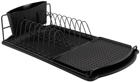 Solty - Escurreplatos Acero Inoxidable Negro - Escurridor de Platos sobre Fregadero con Bandeja de Goteo y Colector de Cubiertos - 47.5 x 26.5 x 11 Cm