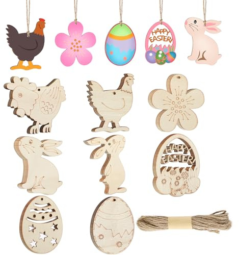 JSRQT 40 Stück Oster Anhänger aus Holz, Unvollendete Hasen Eier Anhänger Pendant für Party Geschenk Dekor, Leere Holz Anhänger Ornament für Kinder DIY Ostern Handgefertigte Wand Zuhause Dekoration
