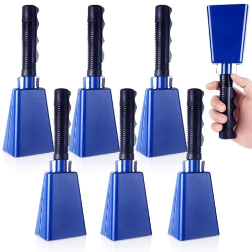 LOPYXBR Kuhglocke aus Metall mit Griff, 22,9 cm, für Sportveranstaltungen, blaue Kuhglocken, Geräuschmacher für Sportveranstaltungen, 22,9 cm, Kuhglocke, Musikinstrument für Fußballspiele, Party