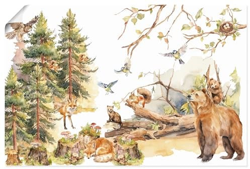 ARTLAND Wanddeko Poster & Kunstdrucke Wandposter Aquarell Kinderzimmer Deko Wald Landschaft Wildlife Tiere Natur U5KN