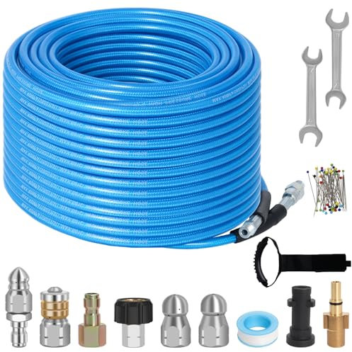 Tuyau de nettoyage de canalisations 30 m - Kit de nettoyage pour Kärcher K2-K7, nettoyeur haute pression Bosch - 5800 PSI - Jet d'eau - Tuyau de débouchage (bleu)