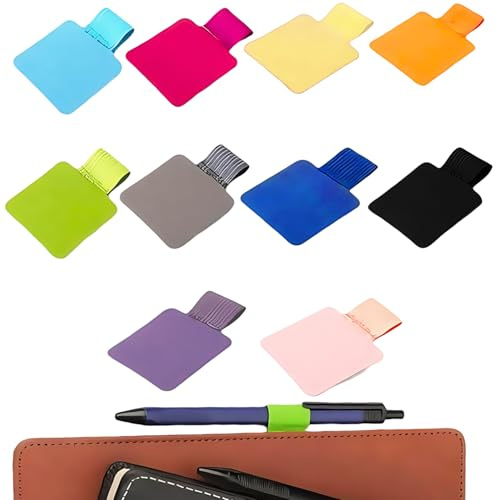 Ezranova Pen Loop Holder, 10 PCS Self Adhesive Leather Pen Holder Notebook Self Adhesive pen Ring 10 Colors pen Ring Elastic Pen Holder Suitable for Tablet, Diary, Calendar, Notebook