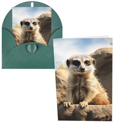 SDTYKHJ Grußkarte mit Umschlägen, 10,2 x 15,2 cm, blanko, Notizkarten, Erdmännchen, Tier-Geburtstagskarte, lustige Postkarten für Geburtstag, Hochzeit, Einladungen