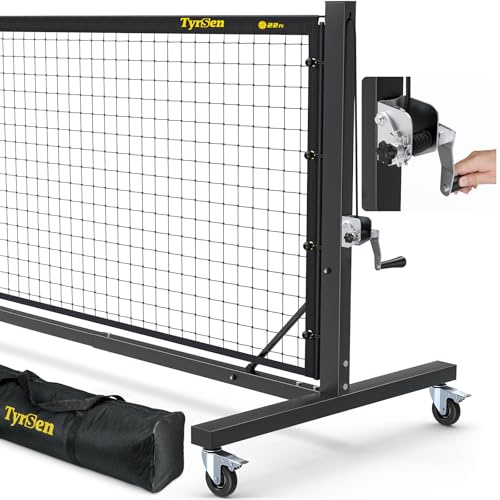 TYRSEN Pro Pickleball Net – Hand Winch Tension System, 22ft | 22ft Tournament-Grade, Anti-Sag, Lockable Wheels, Heavy-Duty Frame, Easy Setup, Carry Bag Included