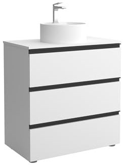 Mueble de Baño BEQUIA Metal 3C 80cm Blanco Mate | Lavabo sobre encimera Porcelana Centrado