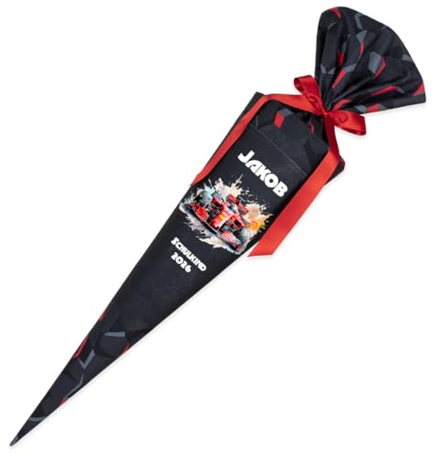 Deine Schultüte aus Stoff Kuschel Velvet Wunschmotiv individualisierbar mit Wunschname personalisierbar 70 cm 85 cm – Jungs (70 cm mit Kissen, Modell 4: Rennauto)