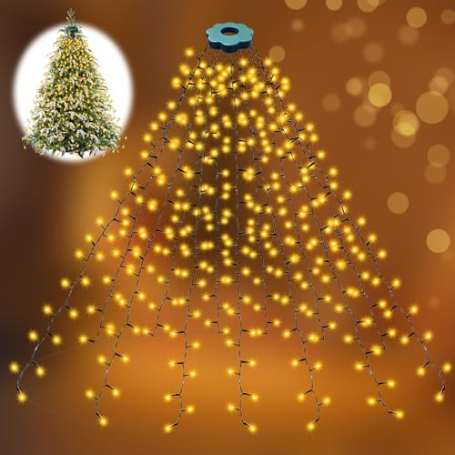 Luci Albero di Natale, 16 Fili-2M 400 LED Luci Natale Esterno con Anello, IP65 Luci Led Albero di Natale, 8 Modalità Luci Natalizie da Esterno, Decorazioni Natalizie per Albero, Interno, Powered