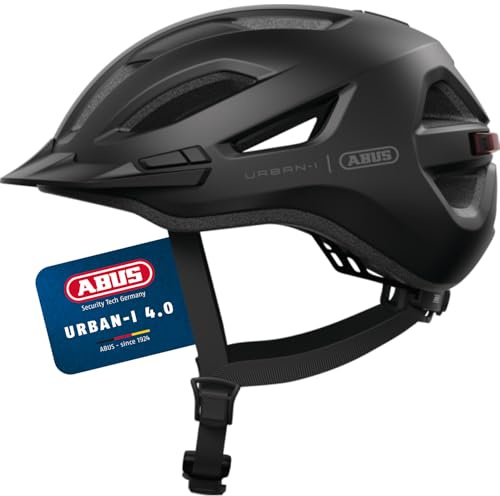 ABUS Stadthelm Urban-I 4.0 - Fahrradhelm mit aufladbarem Rücklicht, 2 Leuchtmodi, Schirm, Zopf-Öffnung und magnetischem Verschluss - für Jugendliche, Frauen und Männer