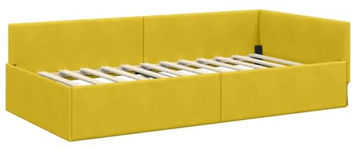 vidaXL Corner Bed Frame Yellow 90 x 190 cm Velvet and Engineered wood, Elegant Modern Bedroom Set, Breathable Material, Durable Corner Bed Frame, Ergonomic Design for Daily Rest and Nighttime Comfort