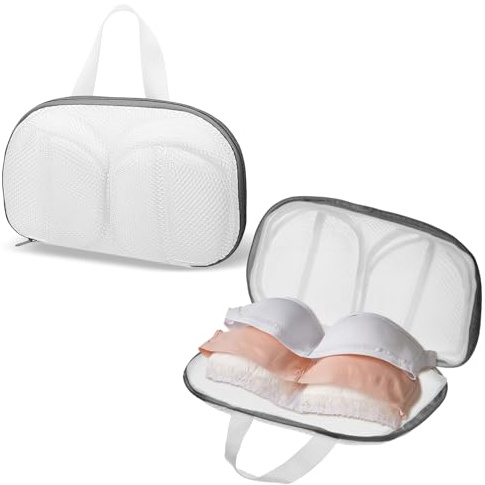 Bra Washing Bags for Laundry, 2 Pcs Mesh Bra Laundry Bags for Washing Machine Bras Washer Protector Bag with Zipper for Wash Delicates Underwear Lingerie Brassiere (Grey, A Cups)