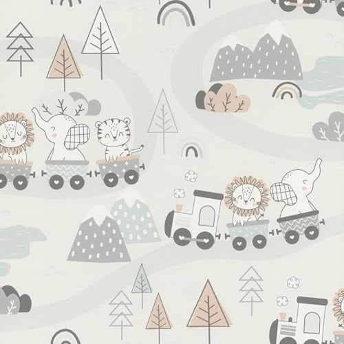 Rasch Tapete 302332 - Vliestapete mit Tieren, Kindertapete Elefant, Löwe, Tiger - Kollektion Kids World