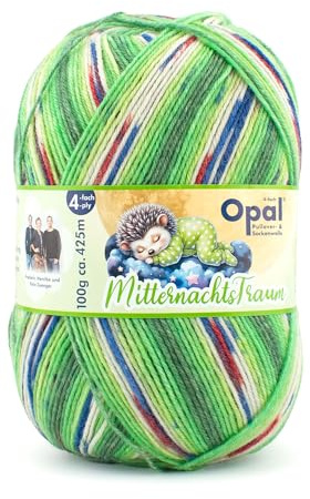 Opal Mitternachtstraum Sockenwolle, 4-fach, 75% Schurwolle Superwash, 25% Polyamid, 100g, 425m Lauflänge, für Strickprojekte, Nadelstärke 2,5-3,0mm (11642 Mondscheinpicknick)