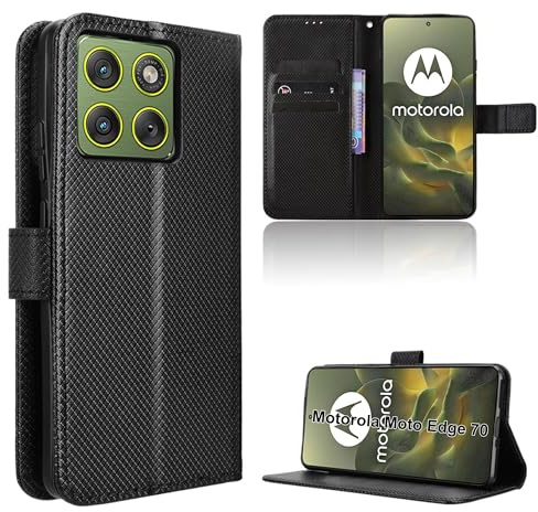Rojeuinn Hülle für Motorola Moto Edge 70 Handyhülle-Hülle Stoßfest Case Cover-Handy Case in Premium Kohlefaser [Klappbar Flip] [Standfunktion Tasche] -Schwarz