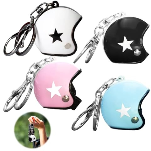 HOPCNF Motorrad Helm Schlüsselanhänger,4 Stück Mini Motorcycle Helmet Keychain mit Stern,Motorrad Geschenk für Männer Frauen Beste Freundin um Geburtstag Feriengeschenk (Schwarz, Weiß, Rosa, Blau)