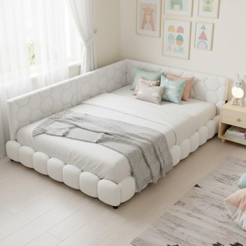 RXMORI Polsterbett Sofa Bett 140x200, Tagesbett 140x200cm mit LED, Jugendbett 140x200, Kinder Polsterbett Schlafsofa mit Lattenrost, Daybett Samt, Ohne Matratze, ohne Matratze(Weiß A)