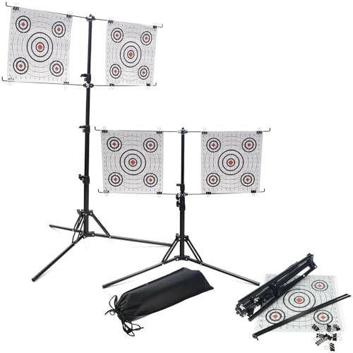 Folding Metal Shooting Target Stand – Adjustable Tripod for Air Rifles, Pistols & Guns, Portable Target Holder for Paper & Card Targets, Quick Setup, Durable Outdoor/Indoor Practice
