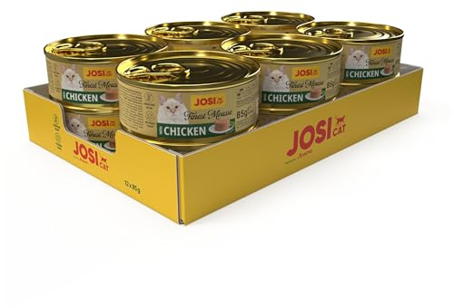 JosiCat Finest Mousse mit Huhn | 12x 85g | Feinstes Katzenfutter nass | Adult | Nassfutter für ausgewachsene Katzen | Saftiges Geschmackserlebnis mit Hühnchen | getreidefrei | powered by JOSERA