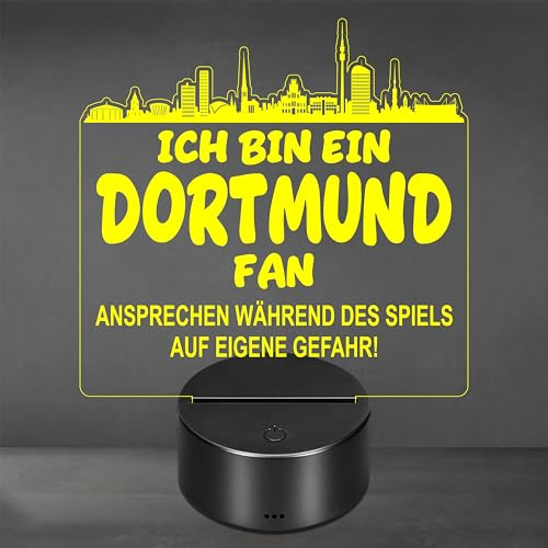 Lieblingsmensch Dortmund Fan Fußball LED Nachtlicht – 3D Skyline Design „Ansprechen auf eigene Gefahr“ – RGB Farbwechsel mit Fernbedienung & Touch – Stimmungslicht für die Man Cave – 19x23cm