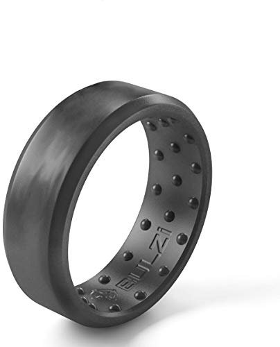 BULZi Wedding Bands, Massaging Comfort Fit Premium Silicone Ring with Airflow, Men’s and Women’s Rings, Breathable Flexible Work Safety Design (Granite Beveled, Size 11)