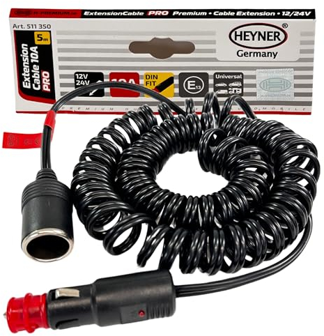 Premium Heyner Toma de 12v Power Extension Cable 5m Cable Espiral Fusible 10A