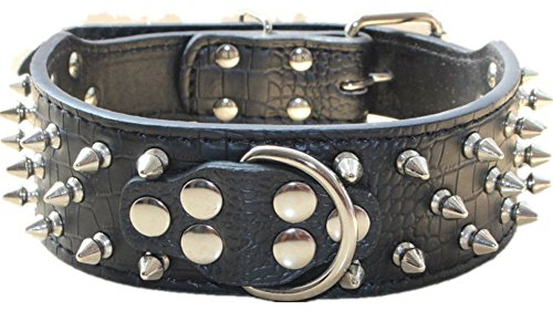 haoyueer Collar de cuero para perro con pinchos, remaches de bala de 5 cm de ancho, elegantes collares de cuero para perros medianos y grandes, Pitbull … (M, negro)