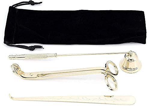 MoYouno Candle Snuffer Accessory Set, Candle Snuffer Kit, Kerzenschneider-Set, Wick Cutter Trimmer, Wick Dipper,Candle Wick Trimmer, Wick Scissors, Kerzenzubehör aus Edelstahl, Gold