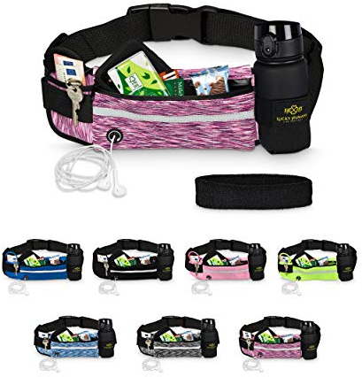 Lucky Humans Laufgürtel Sport, Joggen & Laufen mit Handy-Tasche Rosa - Damen, Frauen, Mädchen Bauchtasche mit Flaschen & Handy-Halterung - Trinkgürtel Running & Walking Belt - Jogging & Lauf Zubehör