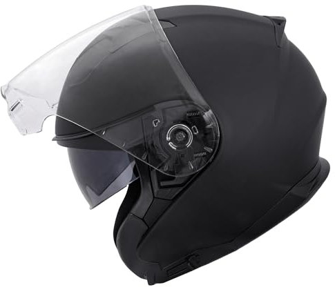 Zorax Matt Black L (59-60cm) ZOR-602 Double Sun Visor Open Face Motorbike Motorcycle Helmet Road Legal ECE 2206