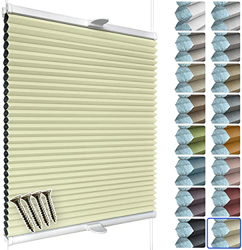 SchattenFreude Waben-Plissee nach Maß für Fenster & Tür | 100% verdunkelnd/Blackout | Zum Anschrauben in der Glasleiste | Hellgelb (Weiße Rückseite), Breite: 70-90cm x Höhe: 100-150cm