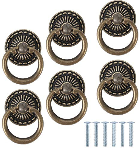 KJLEEN 6 Stück Möbelknöpfe Schrankgriffe Messing Vintage Ring Möbelgriff Schrankknöpfe Schubladenknöpf Schrank Griffe Schublade Knopf für Möbel Schrank Kommode Antik Tür Möbelknauf Kleiderschrank