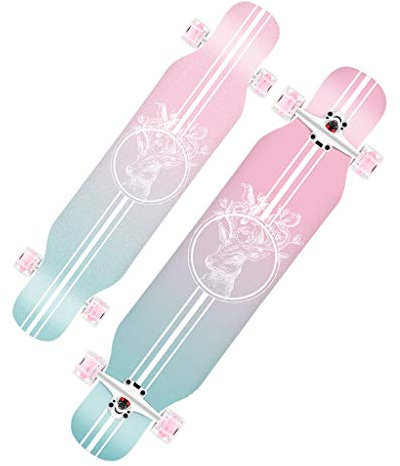 Longboard Jungen Premium Longboards für Mädchen, Pro Skateboard für Cruising Freestyle Downhill Dance 42 Zoll Longboard Skateboard für Erwachsene Anfänger Mädchen Jungen ( Color : Style E with LED )