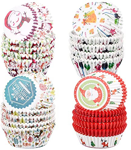 Jinlaili 400 Stück Weihnachten Muffin Förmchen Papier, Muffin Backförmchen, Muffinförmchen Papier Fettdicht Cupcake Wrapper Papier Fällen Liners für Dessert Backen Geburtstag Hochzeit Party