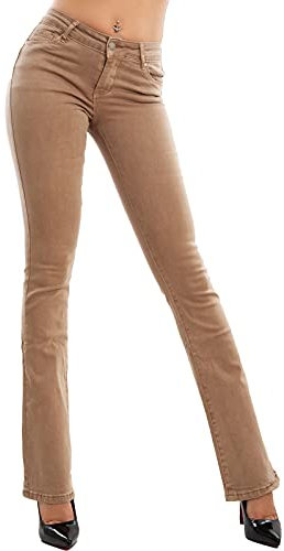 Toocool Damen High Waist Jeans mit Push-Up Effekt – Schlaghose/Bootcut – Stretch Slim Fit F36-M6129 [XS, Beige]